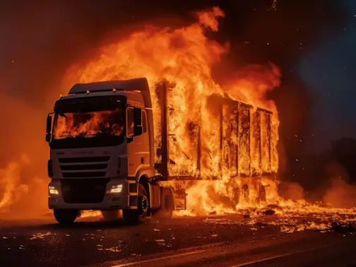 Driver Leaps 20 Feet From Burning Truck Seconds Before Explosion