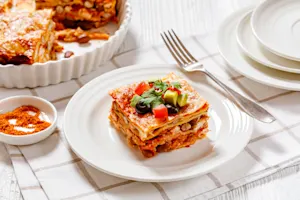 Red Chicken Enchilada Bake