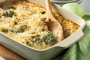 Cheesy Broccoli Orzo Casserole