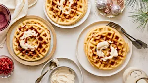 Christmas Morning Cinnamon Roll Waffles