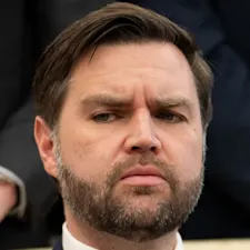 JD Vance listens to Donald Trump and Volodymyr Zelenskyy on 28 February 2025 at the White House, USA (cropped)
