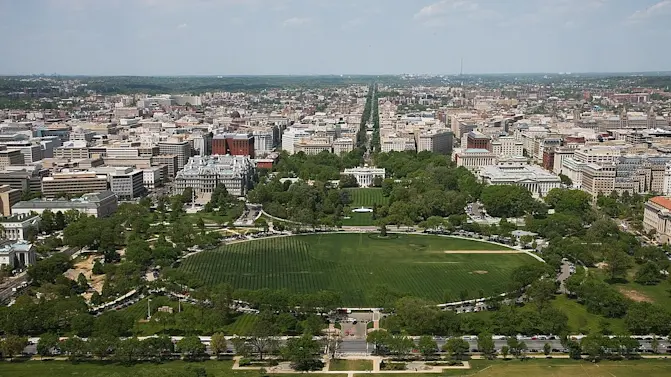Aerial view of White House and downtown, Washington, D.C LCCN2010630891