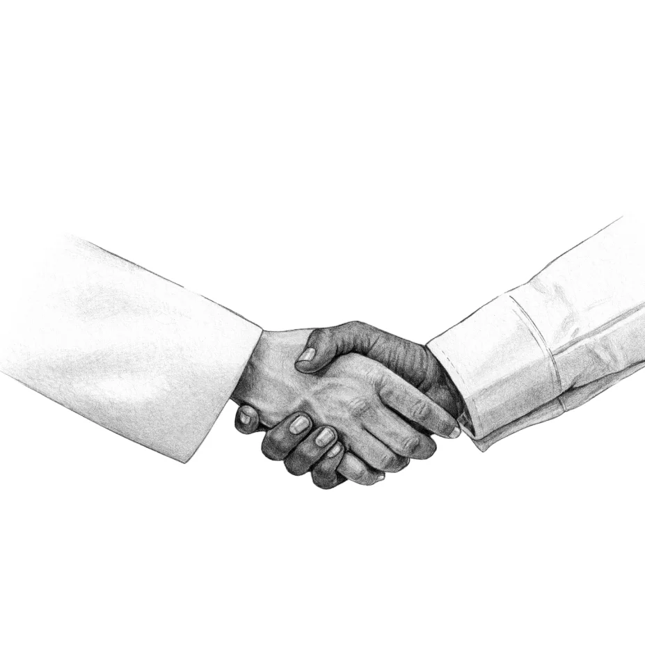 An illustration of a two people shaking hands.