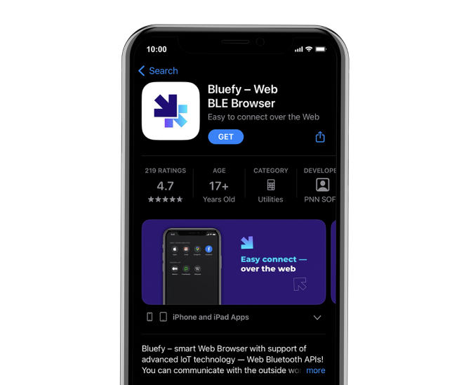 Screenshot of Bluefy app on mobile phone