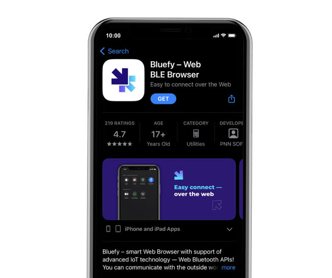 Screenshot of Bluefy app on mobile phone