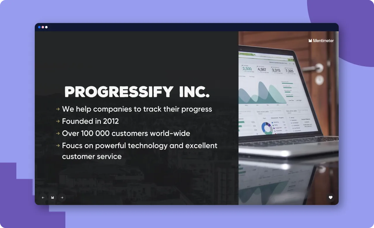 Screenshot of the sales presentation template from Mentimeter.