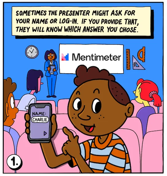 Your data when using Mentimeter - cartoon