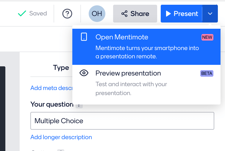 mentimote dropdown bar