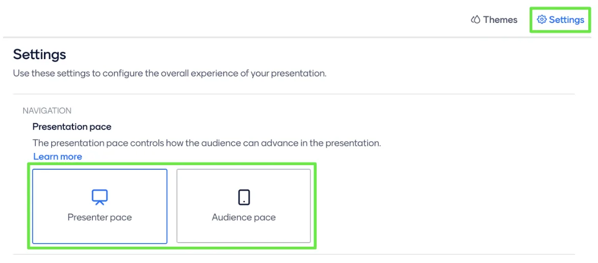 Switching between presenter and audience pace
