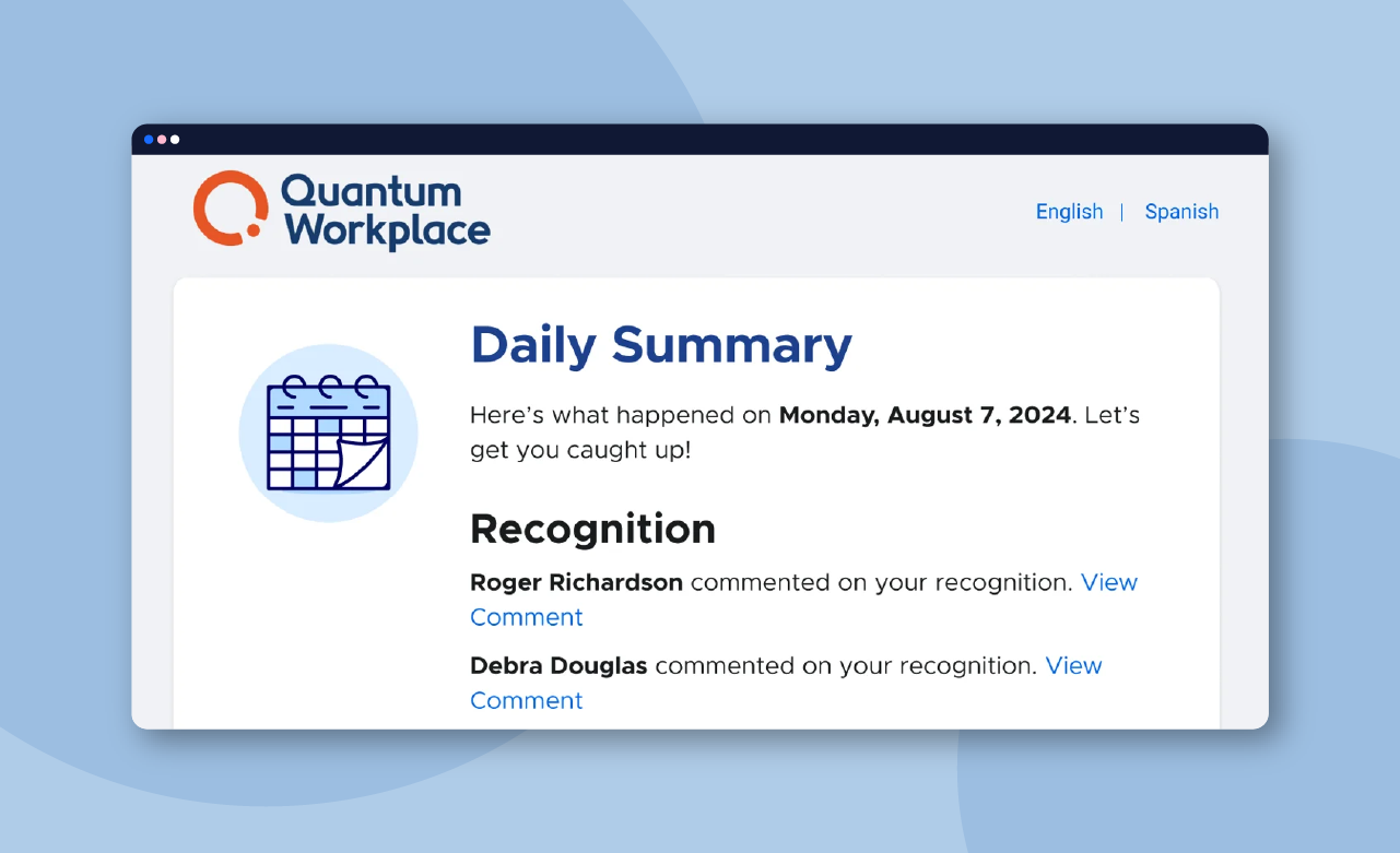 Screenshot of the daily summary provided by Quantum Workplace. 