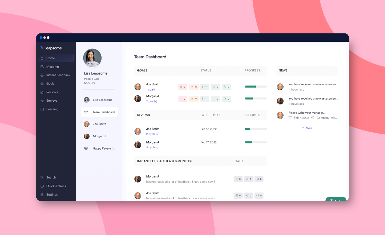 Leapsome team dashboard.