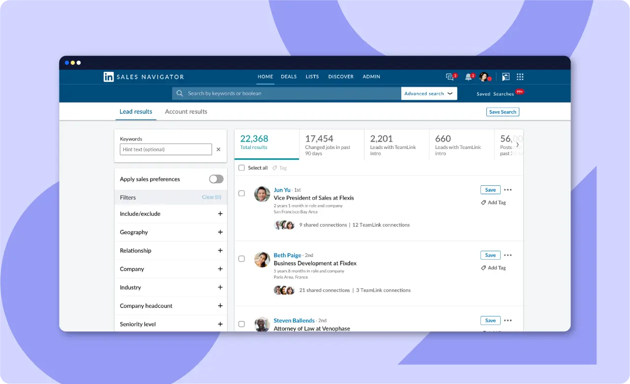 Advanced search within LinkedIn’s Sales Navigator