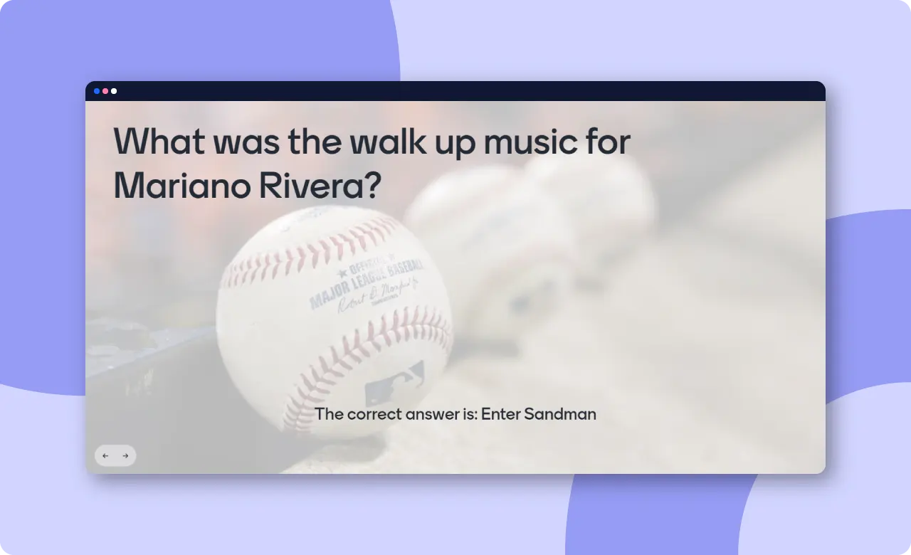 Slide from the MLB quiz questions template from Mentimeter. 