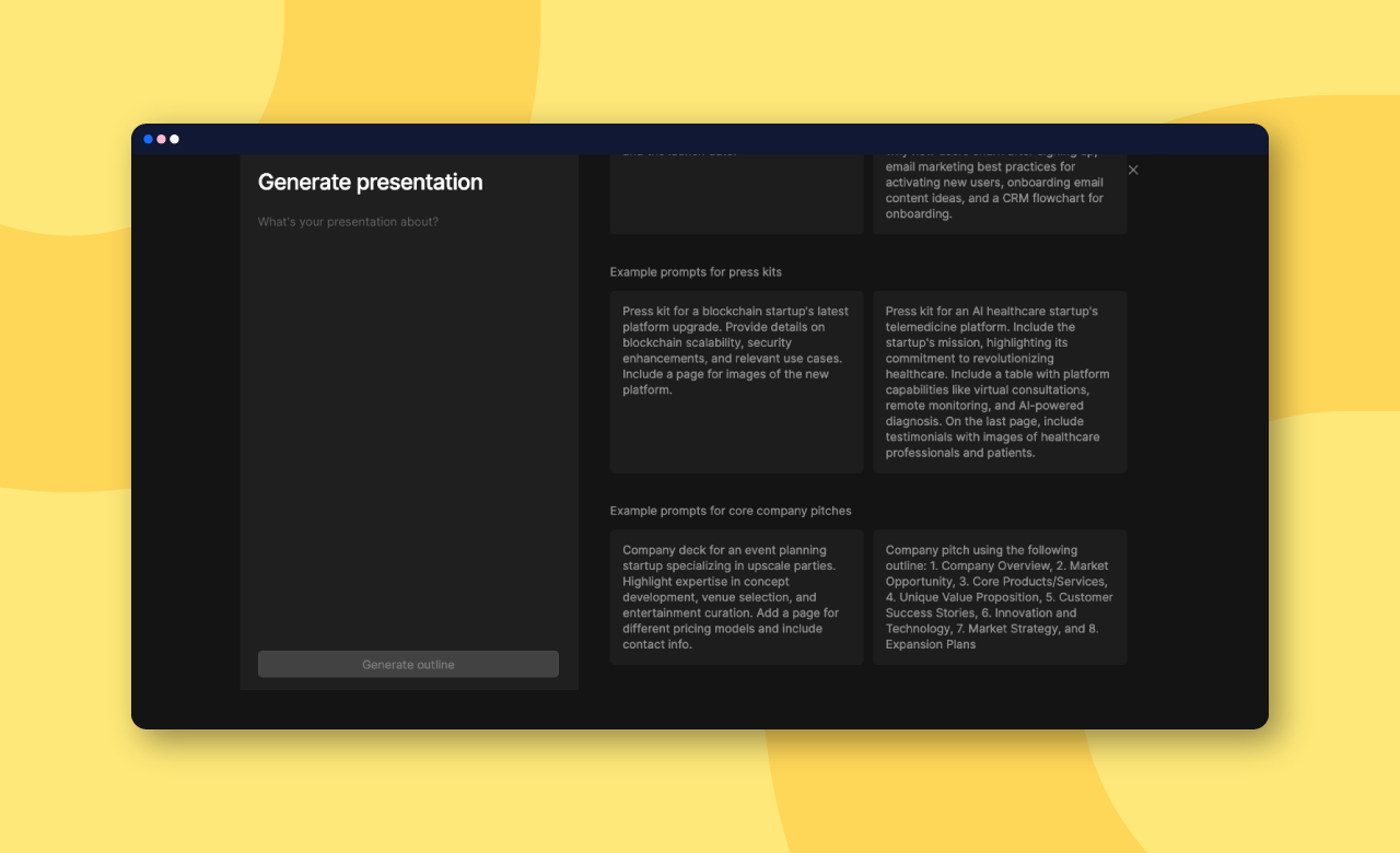 Screenshot of Tome, an AI tool for presentations.