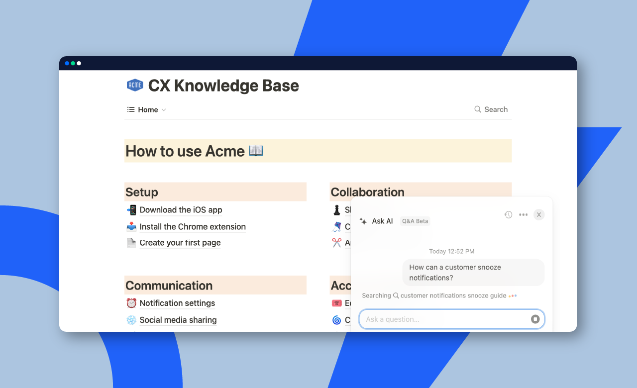 Example of Notion's CX knowledge base