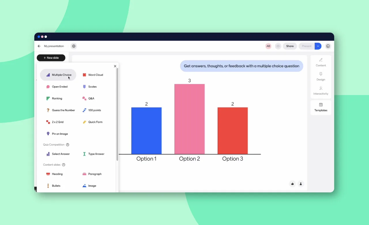 Screenshot of a Mentimeter presentation software. 