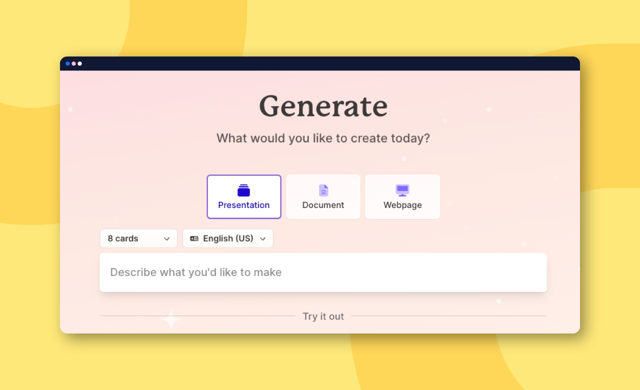 Screenshot of Gamma, an AI tool for presentations.