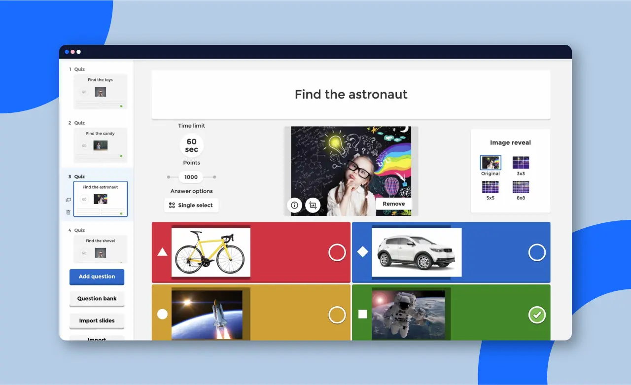 Example of Kahoot’s quiz maker used for a kid’s quiz