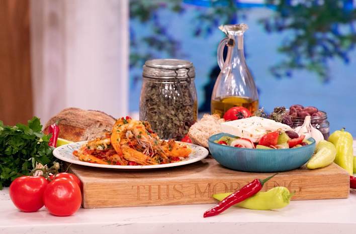 John Torode Prawns and Greek Salad