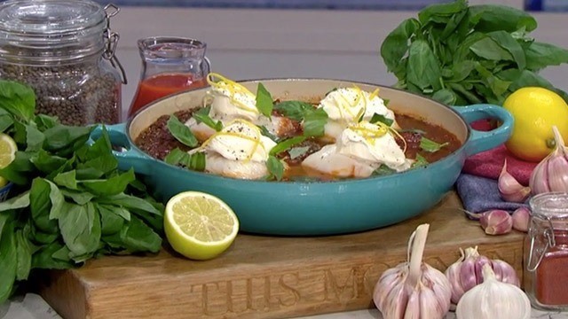 Marcus Wareing's baked haddock with lentils, basil and mascarpone ...