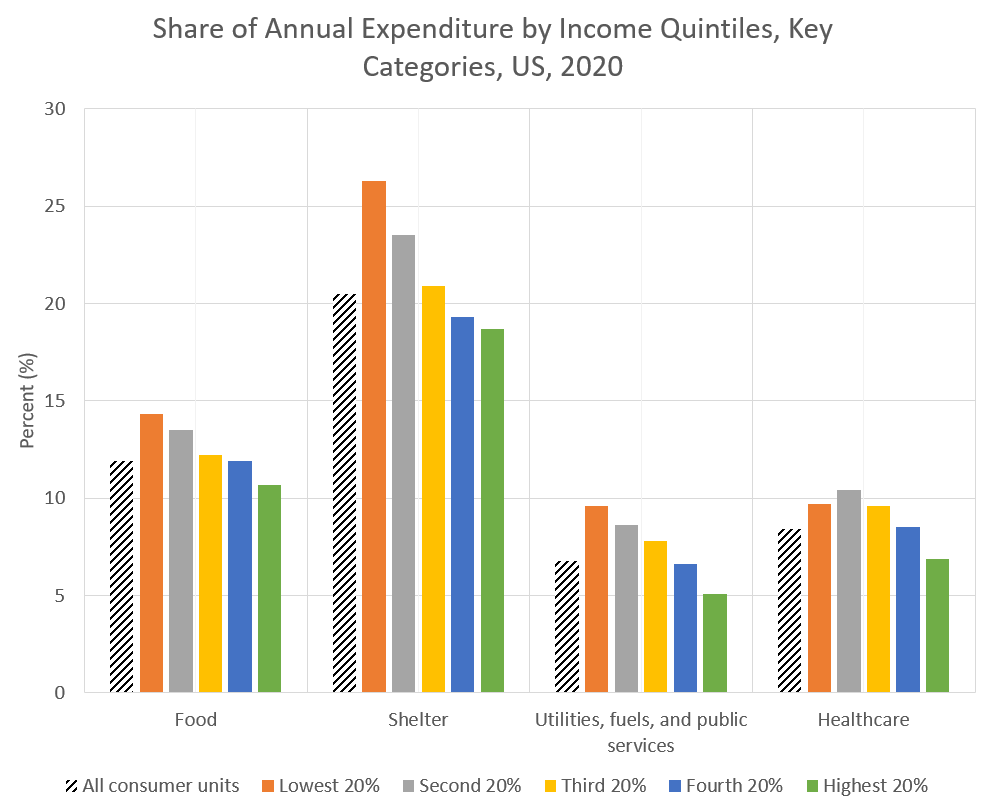 Figure 4: Share of Annual Expenditure by Income Quintiles, Key Categories, US, 2020