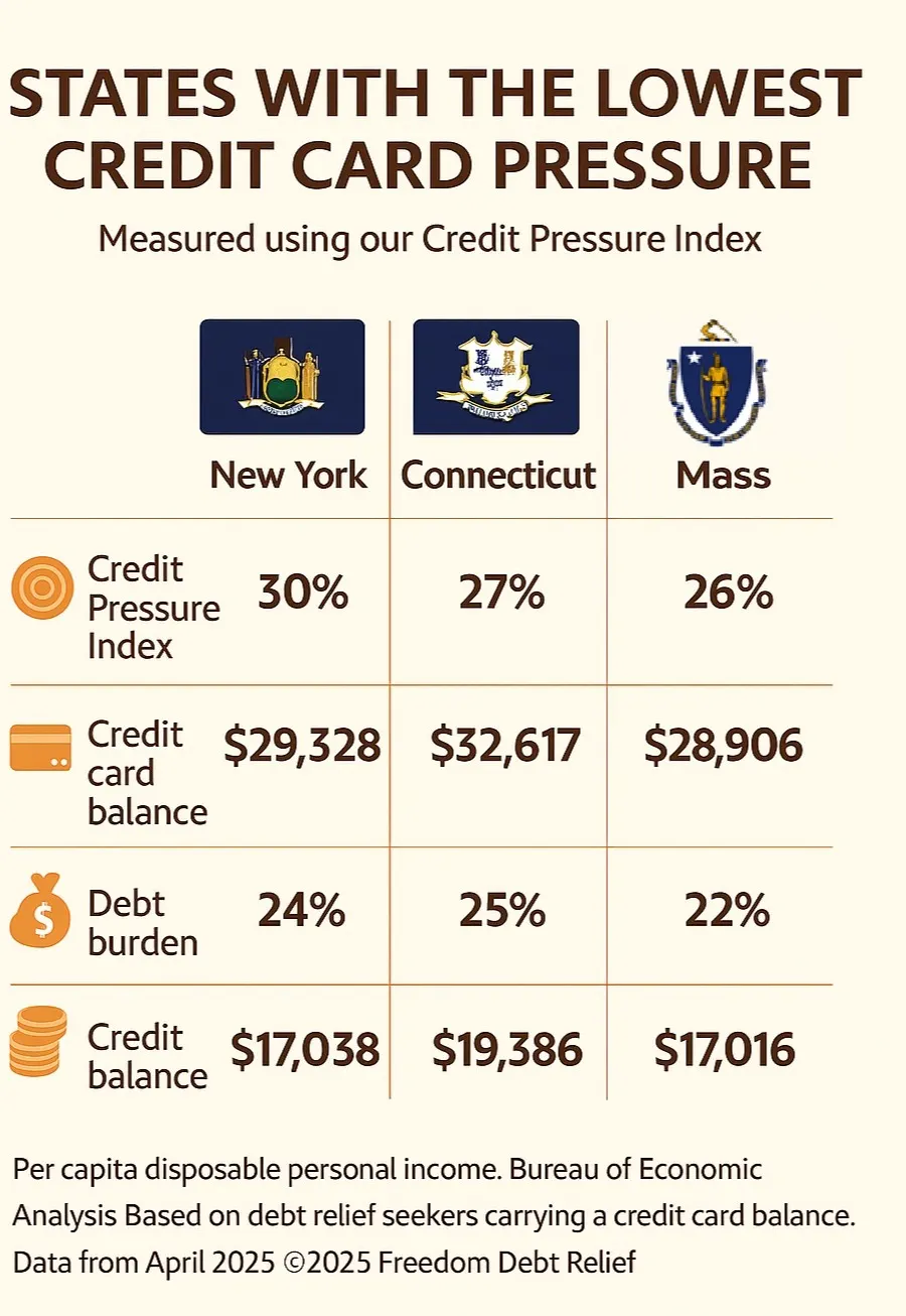 States with the least credit card debt pressure April 2025