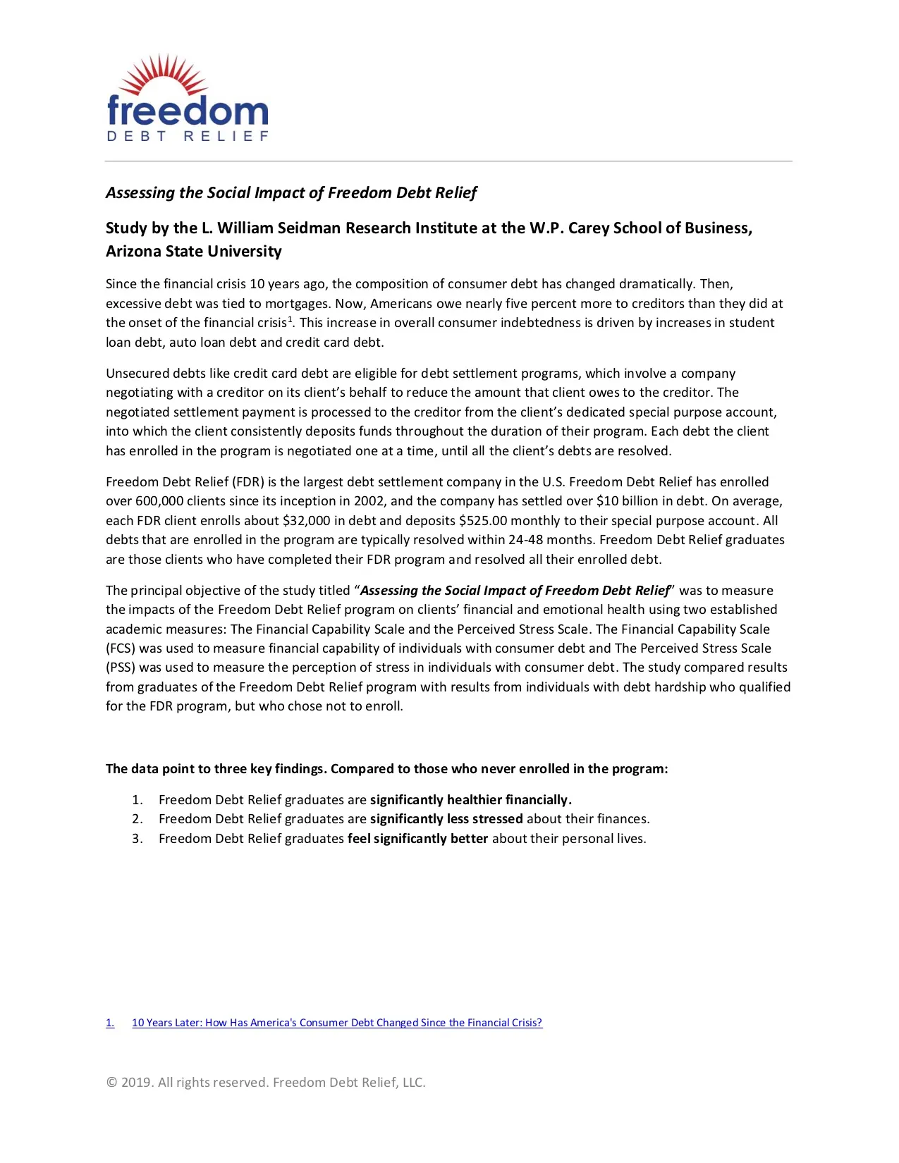 ASU Freedom Debt Relief ExecSummary