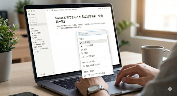 Notion AIのメニュー画面（機能一覧が表示された状態）