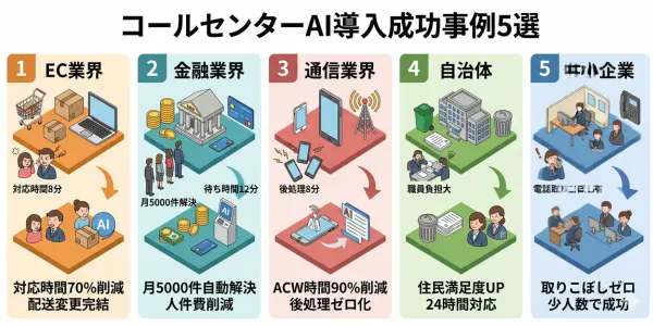 コールセンターAI導入の成功事例5選【業種別Before/After】