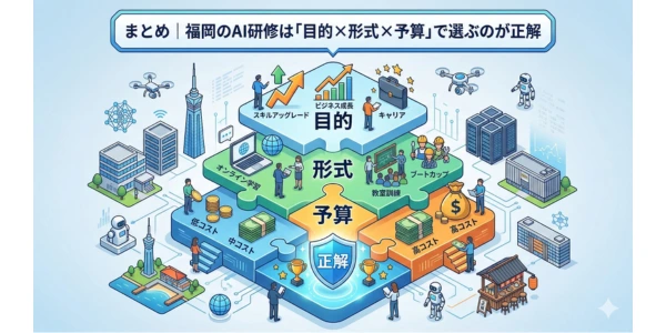 まとめ｜福岡のAI研修は「目的×形式×予算」で選ぶのが正解