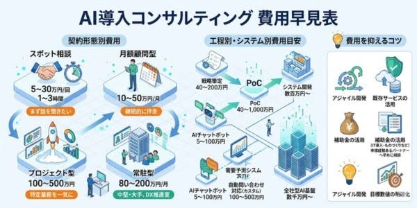 AI導入コンサルティングの費用相場|契約形態・工程別の目安