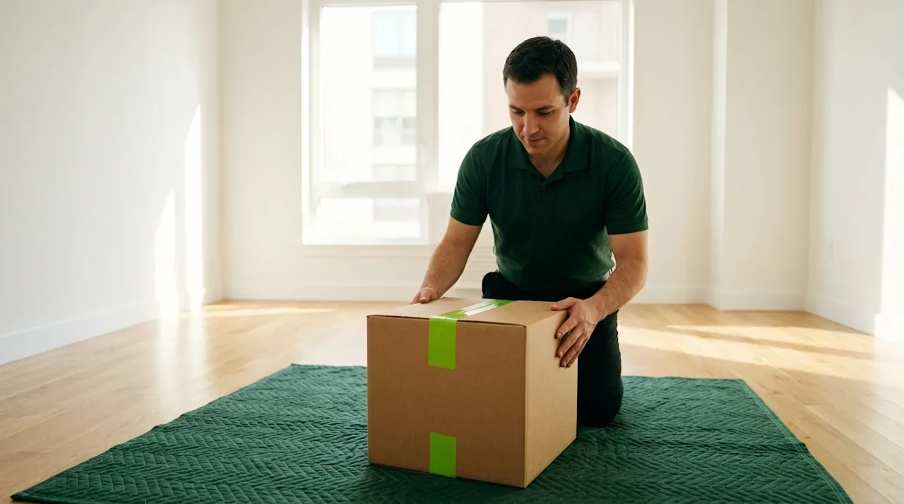 Professional marketing photography of a bright, spotless, sunlit empty apartment living room with pristine white walls and gl