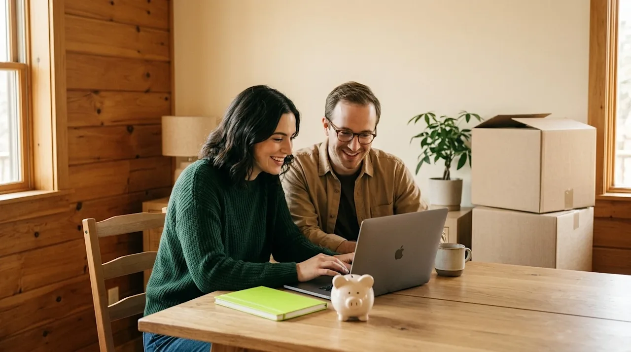 Professional marketing photography, a candid and authentic lifestyle shot of a happy young couple sitting together at a cozy
