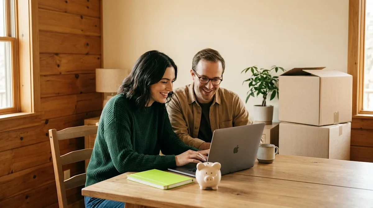 Professional marketing photography, a candid and authentic lifestyle shot of a happy young couple sitting together at a cozy