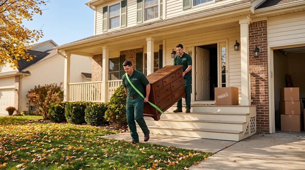 Clear and professional marketing photography. A beautiful classic American suburban home during a vivid seasonal transition,