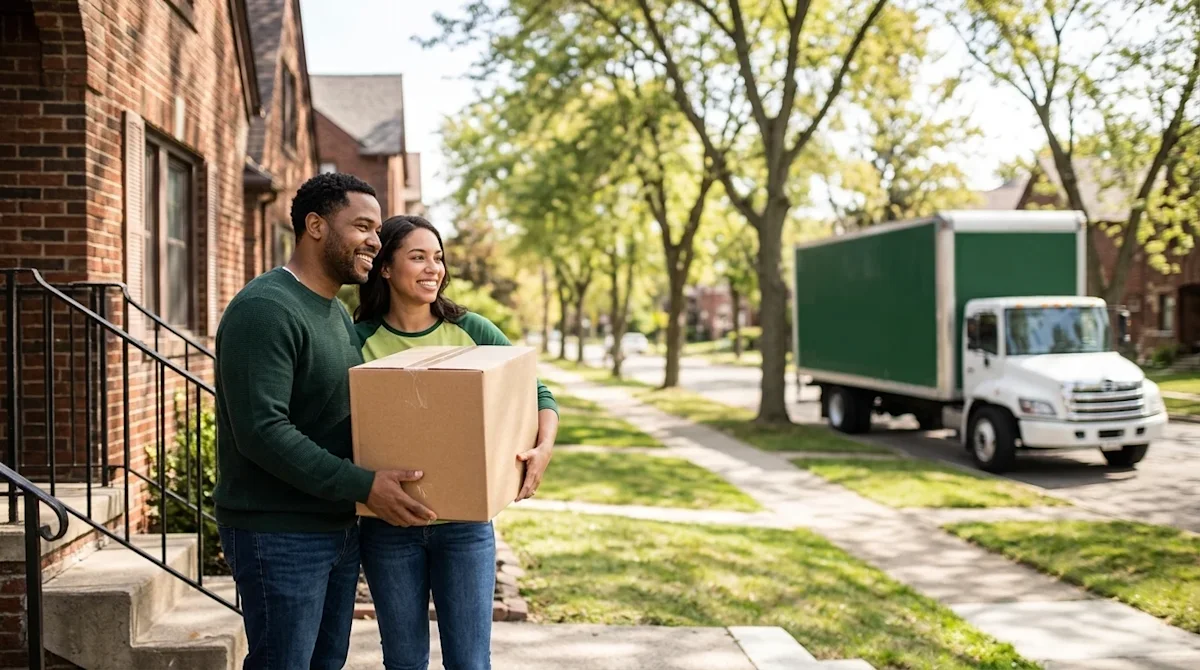 Clear, professional marketing lifestyle photography of a smooth, stress-free move to Detroit.