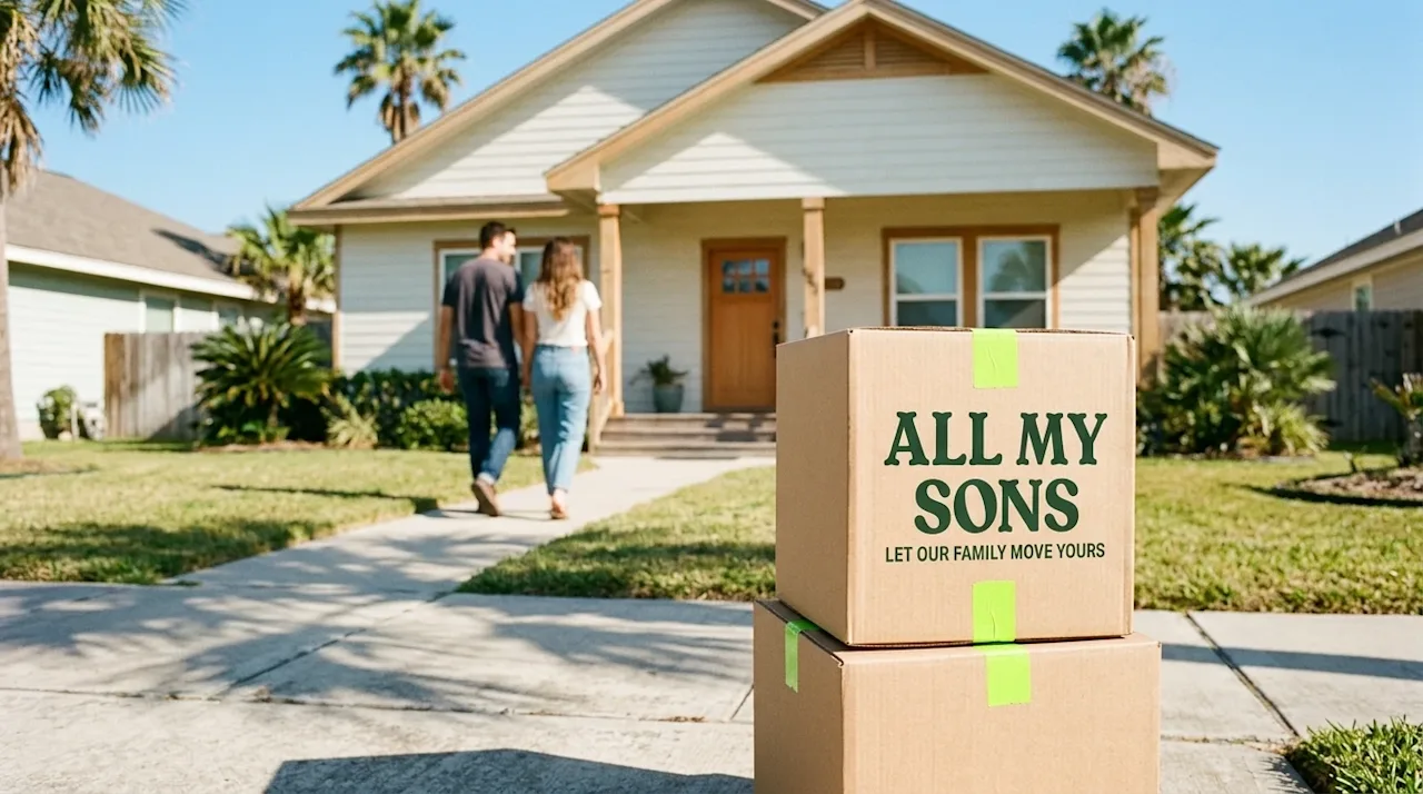 A vibrant lifestyle photograph of a beautiful, sunny residential neighborhood in Corpus Christi, Texas. The scene features a