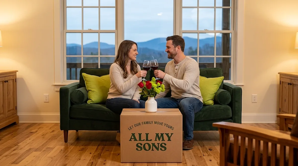 Professional marketing lifestyle photography of a happy couple celebrating Valentine's Day in their newly purchased home in K