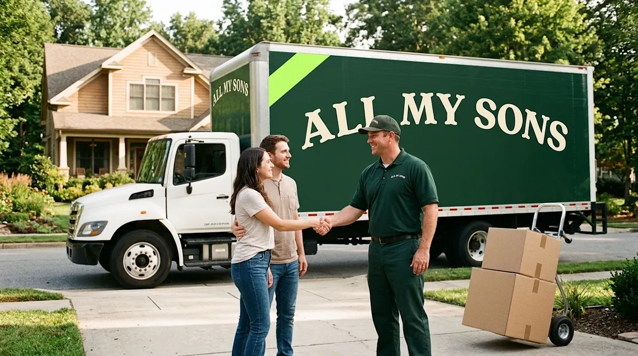 A high-quality, authentic lifestyle photograph illustrating the reliability and peace of mind of hiring a moving company dire