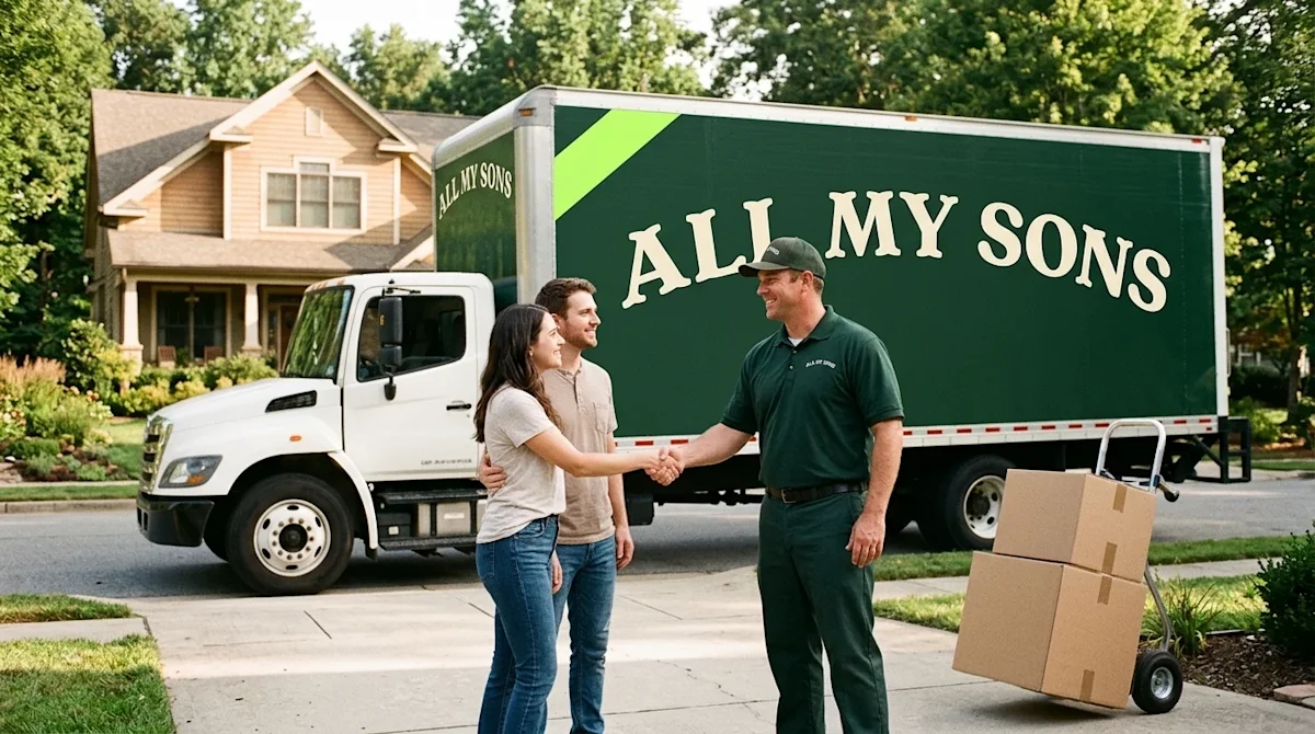 A high-quality, authentic lifestyle photograph illustrating the reliability and peace of mind of hiring a moving company dire
