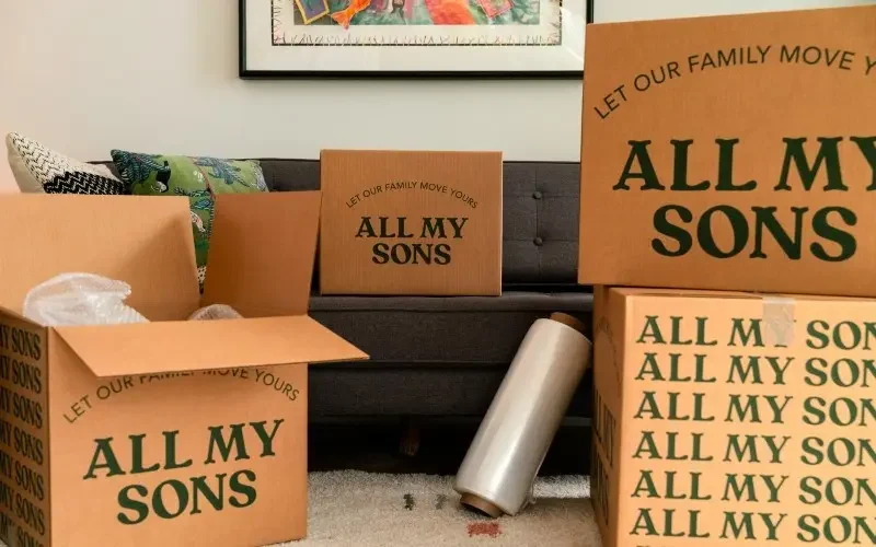 All My Sons Moving and Storage boxes and packing material like shrink wrap.