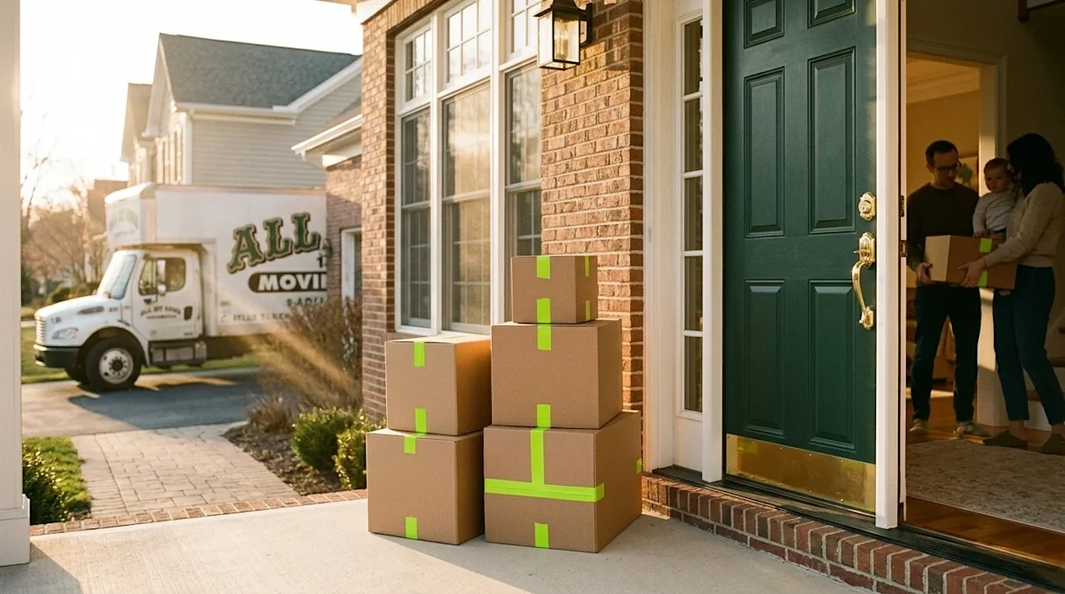 Candid lifestyle photography representing home values and moving day. A warm, inviting view of a high-value, beautiful suburb