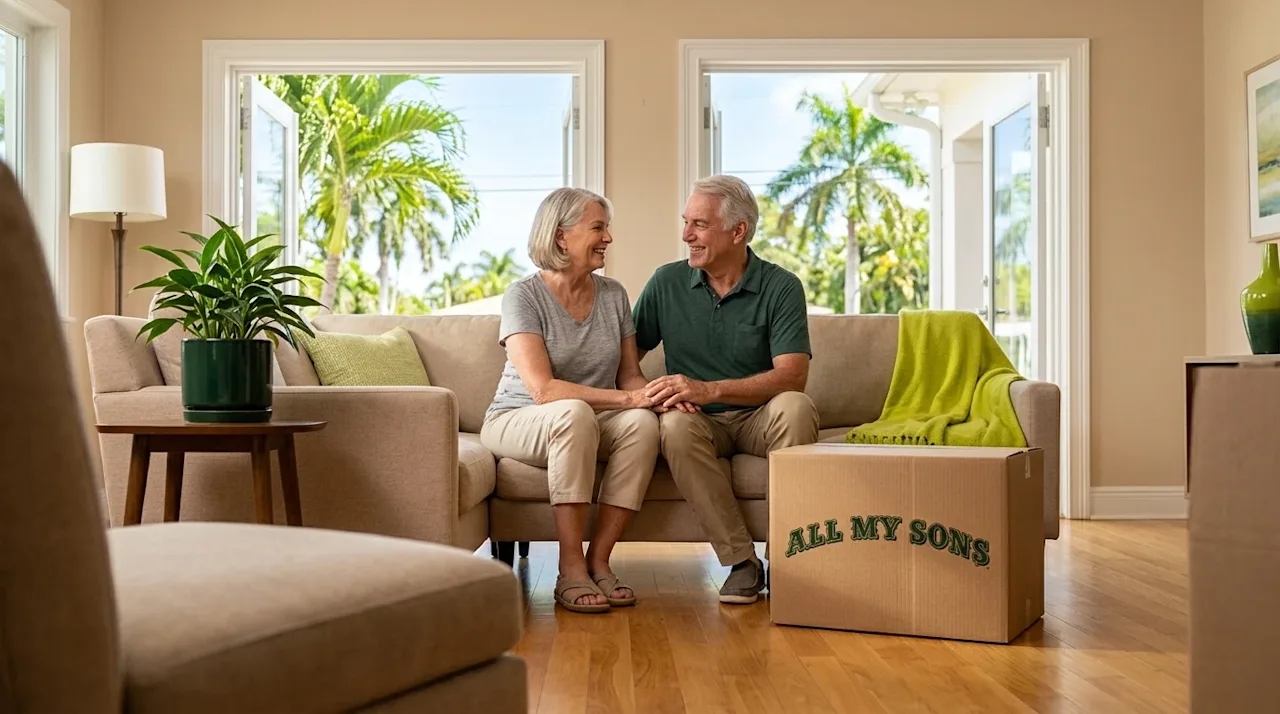 Clear and professional lifestyle marketing photography of a happy, relaxed retired couple in their late 60s enjoying a sunny