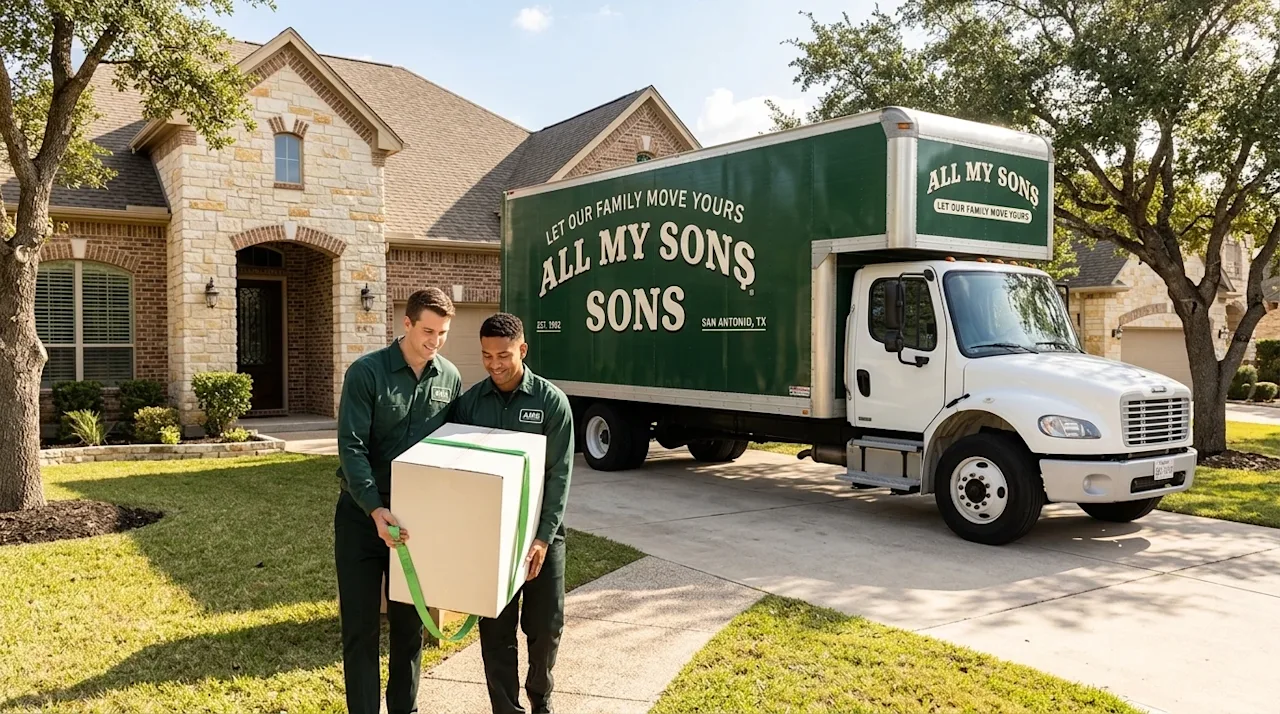 Professional marketing photography, wide shot. A sunny day at a welcoming suburban home in San Antonio, Texas, featuring clas