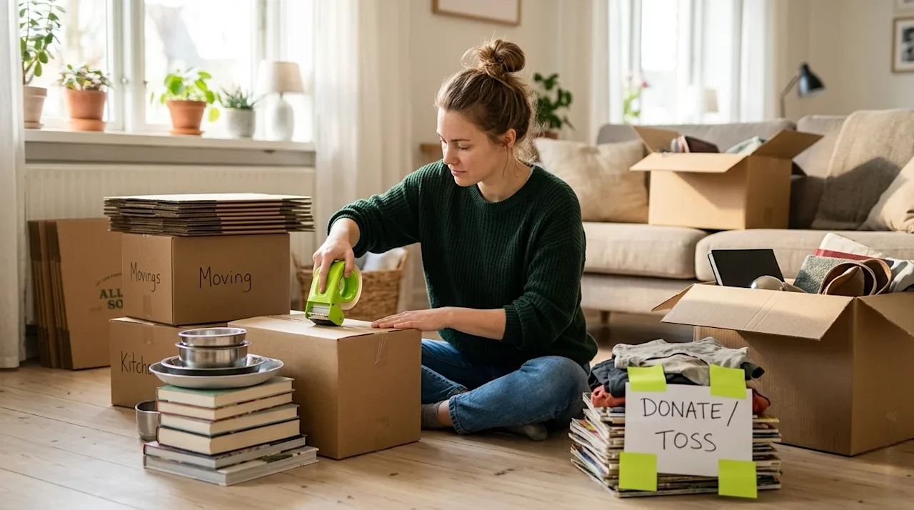 Authentic lifestyle photography of a person sitting on the wooden floor of a brightly lit, cozy home living room, actively or