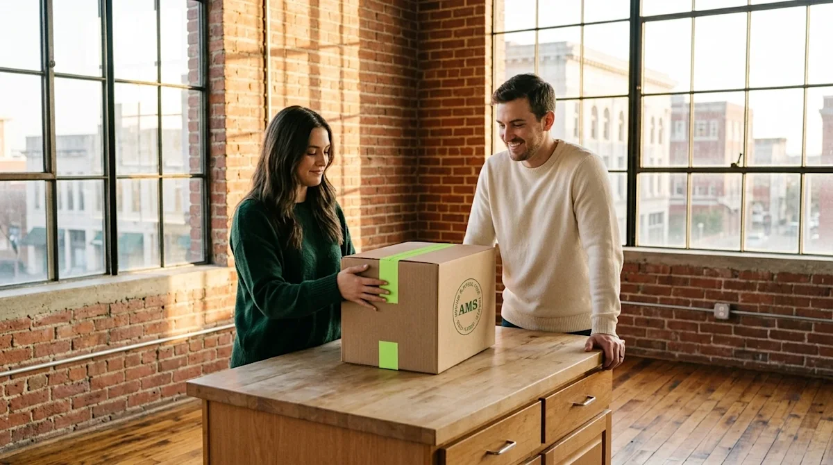 Clear, professional marketing photography of a bright, airy historic loft apartment in South Downtown Memphis. A happy, relax