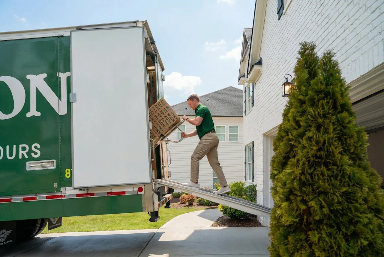 All My Sons team member enters truck from ramp for a local move.