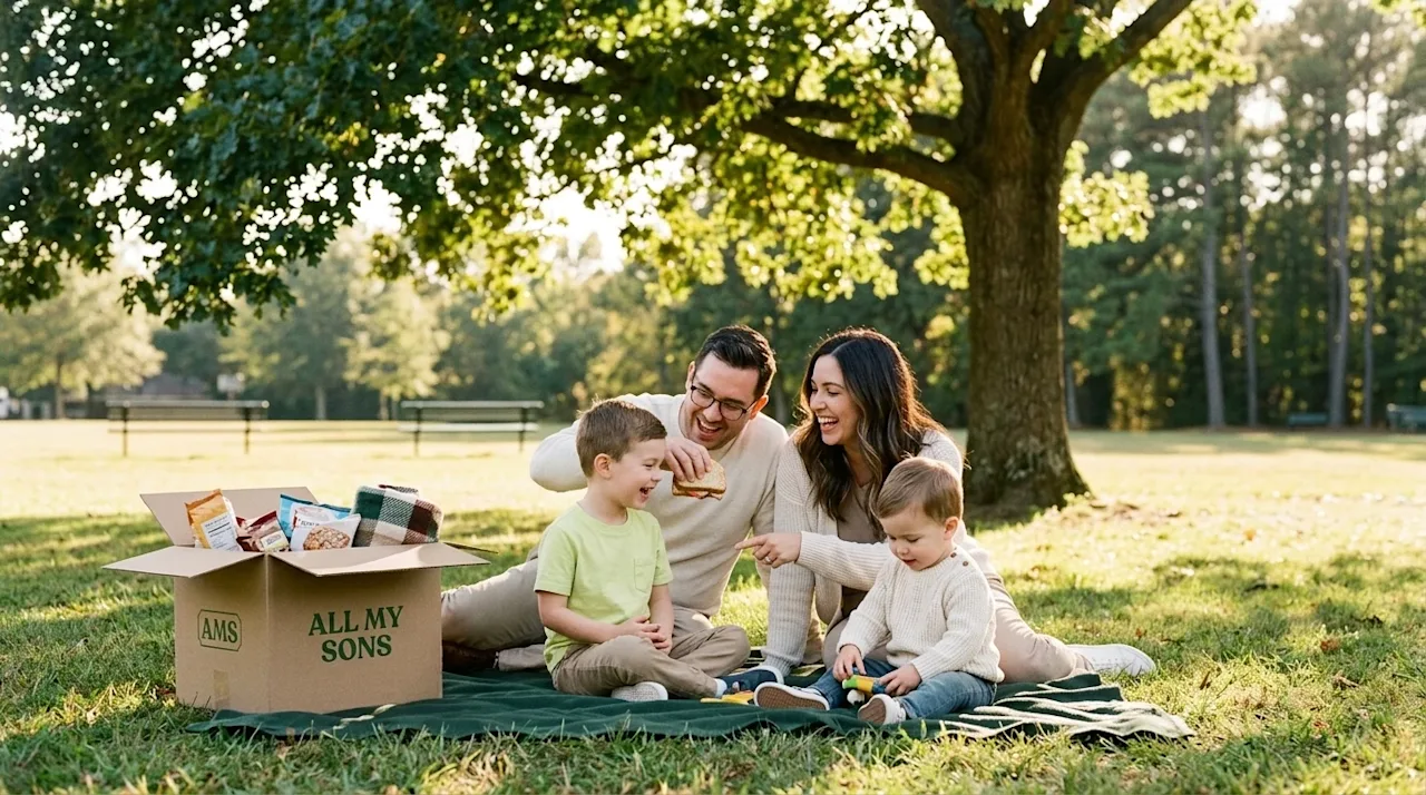 Candid lifestyle film photography of a happy family enjoying a sunny outdoor activity at a beautiful suburban park in Cherry