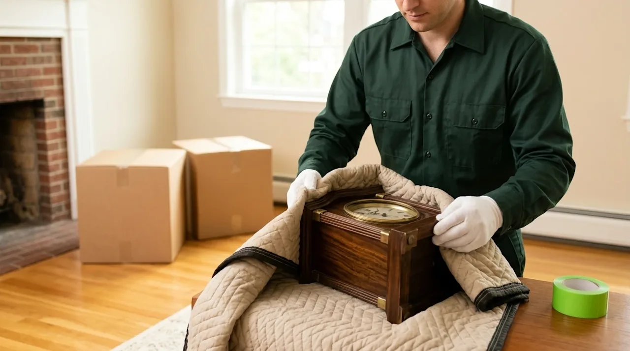 Professional marketing photography conveying security, care, and peace of mind for a moving insurance blog. A medium close-up