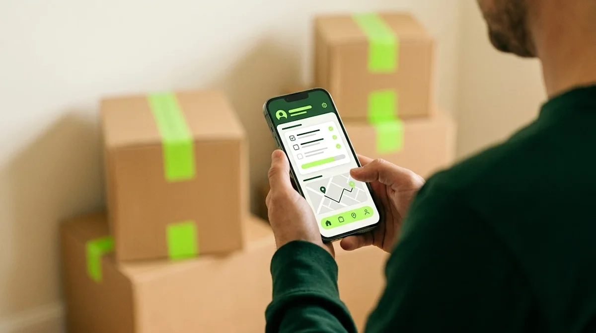 A high-quality lifestyle photograph of a person's hands holding a smartphone, viewed from a close-up, over-the-shoulder angle